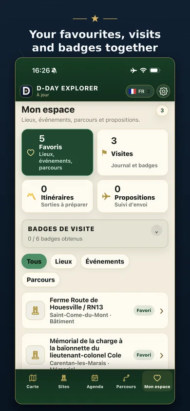 My space: favourites, visits, routes — D-Day Explorer